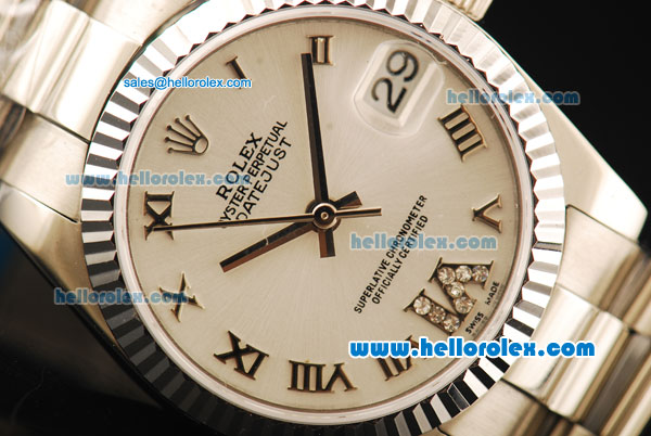 Rolex Datejust Automatic Movement Full Steel with ETA Coating Case and White Dial-Roman Numerals - Click Image to Close